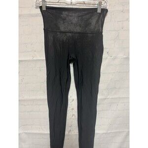 SPANX Leggings Size Medium Faux Leather Metalic Shiny MOTO Black